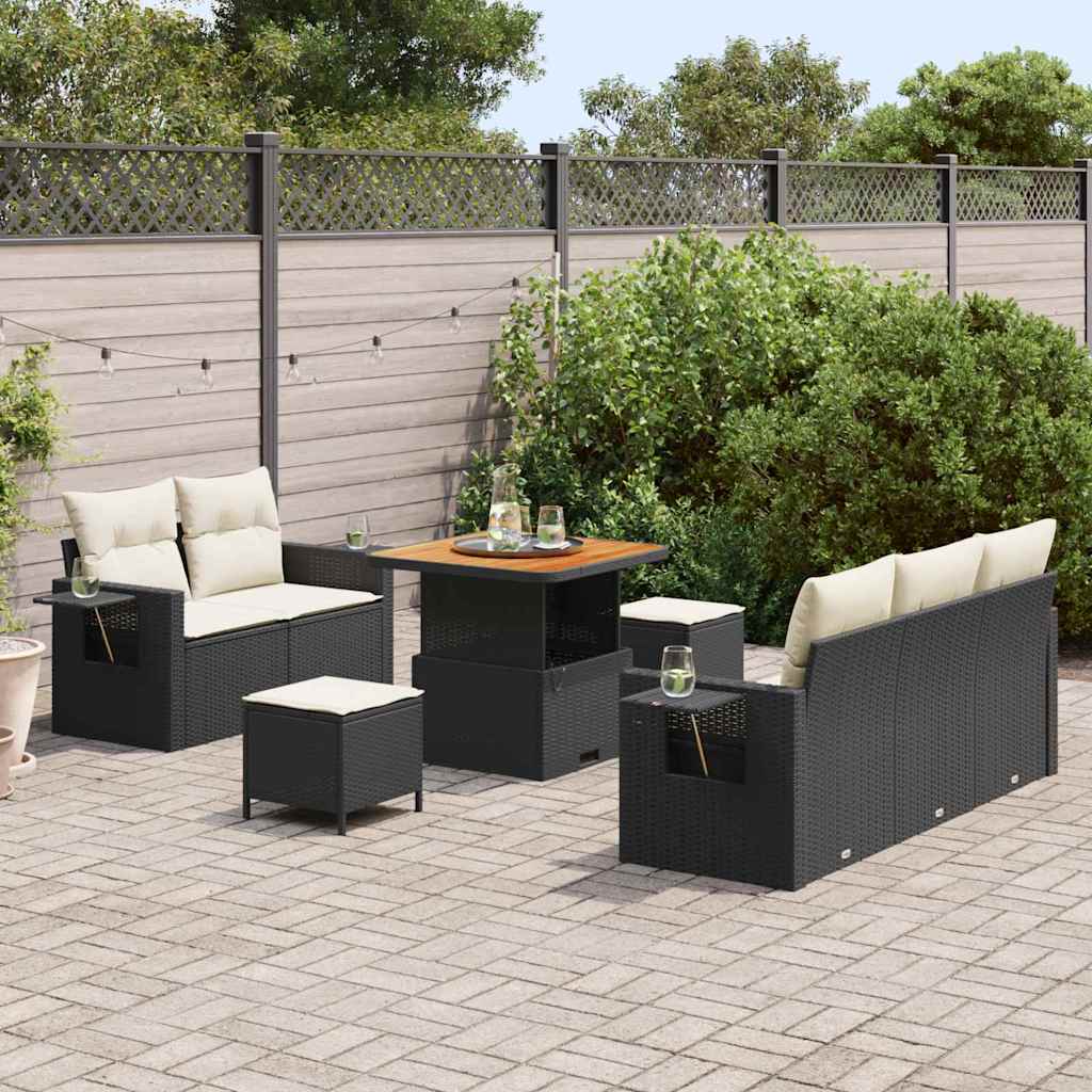 Gartensofa-set mit Kissen 10 pcs Schwarz und Creme Poly-Rattan