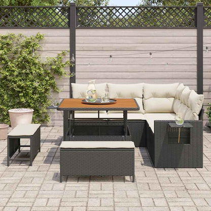 Gartensofa-set mit Kissen 9 pcs Schwarz und Creme Poly-Rattan
