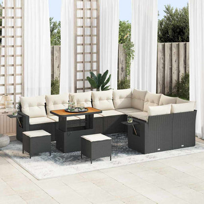 Gartensofa-set mit Kissen 12 pcs Schwarz und Creme Poly-Rattan