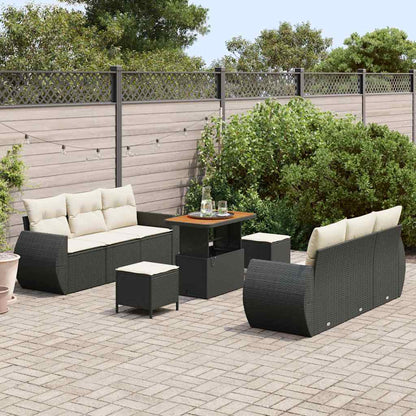 Gartensofa-set mit Kissen 9 pcs Schwarz und Creme Poly-Rattan
