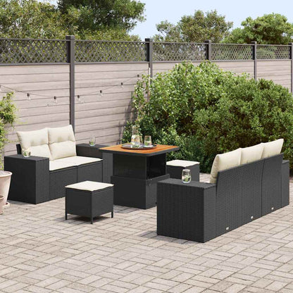 Gartensofa-set mit Kissen 8 pcs Schwarz und Creme Poly Rattan