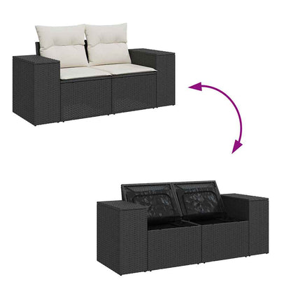 Gartensofa-set mit Kissen 10 pcs Schwarz und Creme Poly Rattan