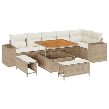 Gartensofa-set mit Kissen 9 pcs Beige und Creme Poly-Rattan