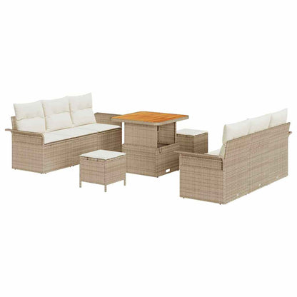 Garten-Sofa-Set mit Kissen mit Speicher 9 pcs Beige und Creme