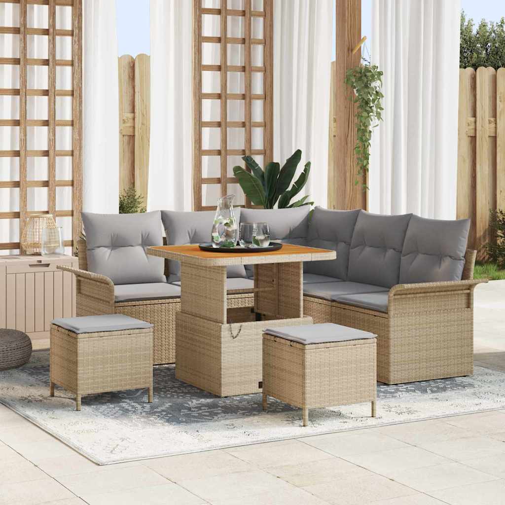 Garten-Sofa-Set mit Kissen mit Kissen 8 pcs Beige und Hellgrau