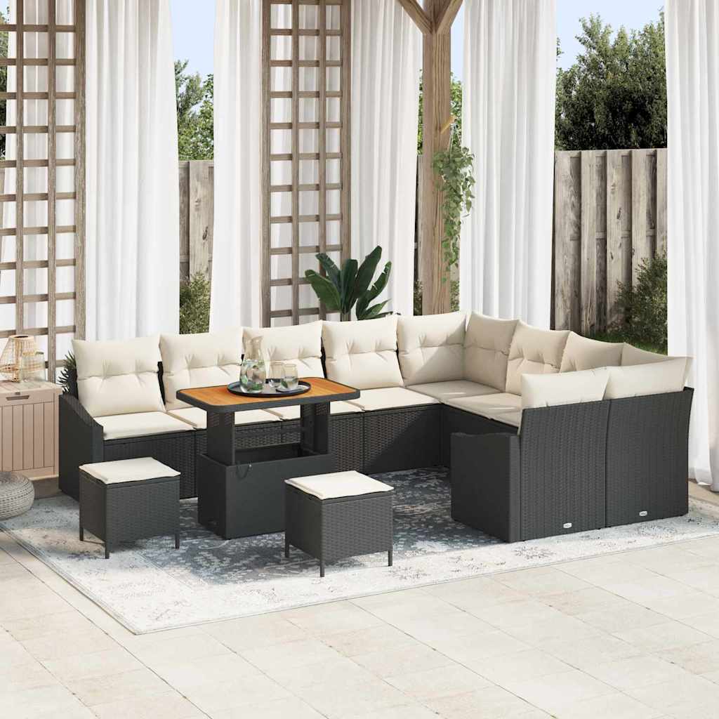 Gartensofa-set mit Kissen 12 pcs Schwarz Poly Rattan