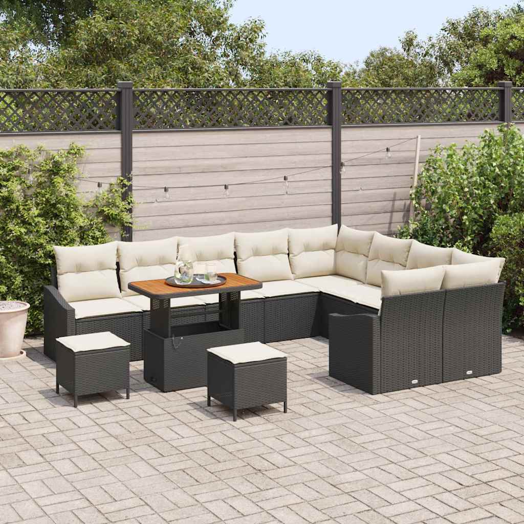 Gartensofa-set mit Kissen 12 pcs Schwarz Poly Rattan