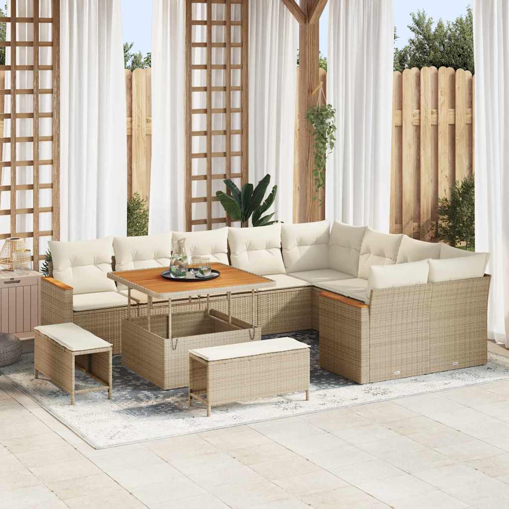 Gartensofa-set mit Kissen mit Speicher 12 pcs Beige Poly Rattan