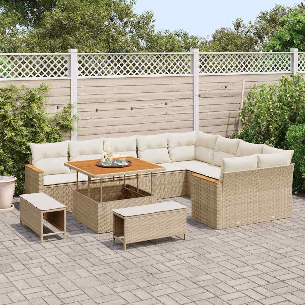 Gartensofa-set mit Kissen mit Speicher 12 pcs Beige Poly Rattan