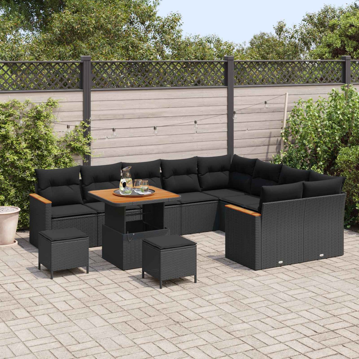 Gartensofa-set mit Kissen mit Kissen 12 pcs Schwarz Poly Rattan