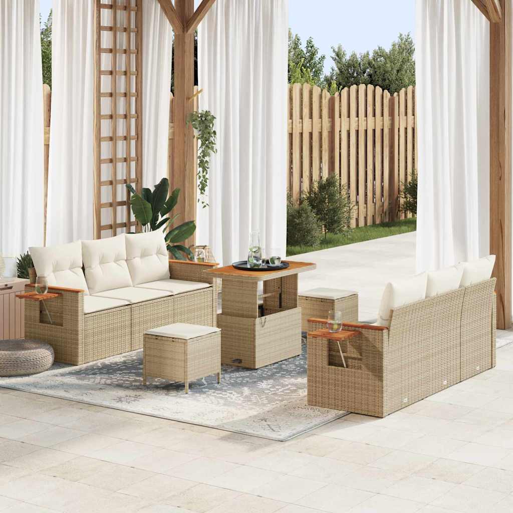 Gartensofa-set mit Kissen 11 pcs Beige und Creme Poly-Rattan