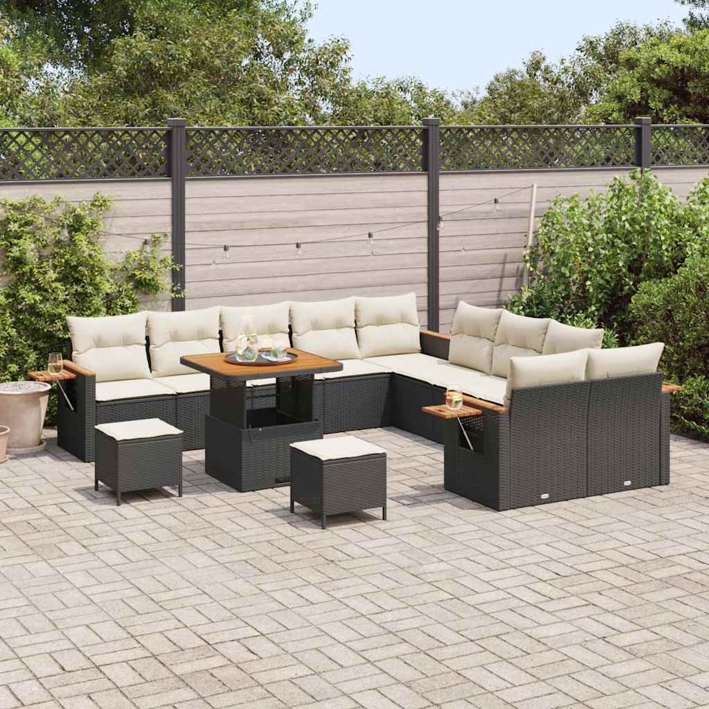 Gartensofa-set mit Kissen 17 pcs Schwarz und Creme Poly-Rattan