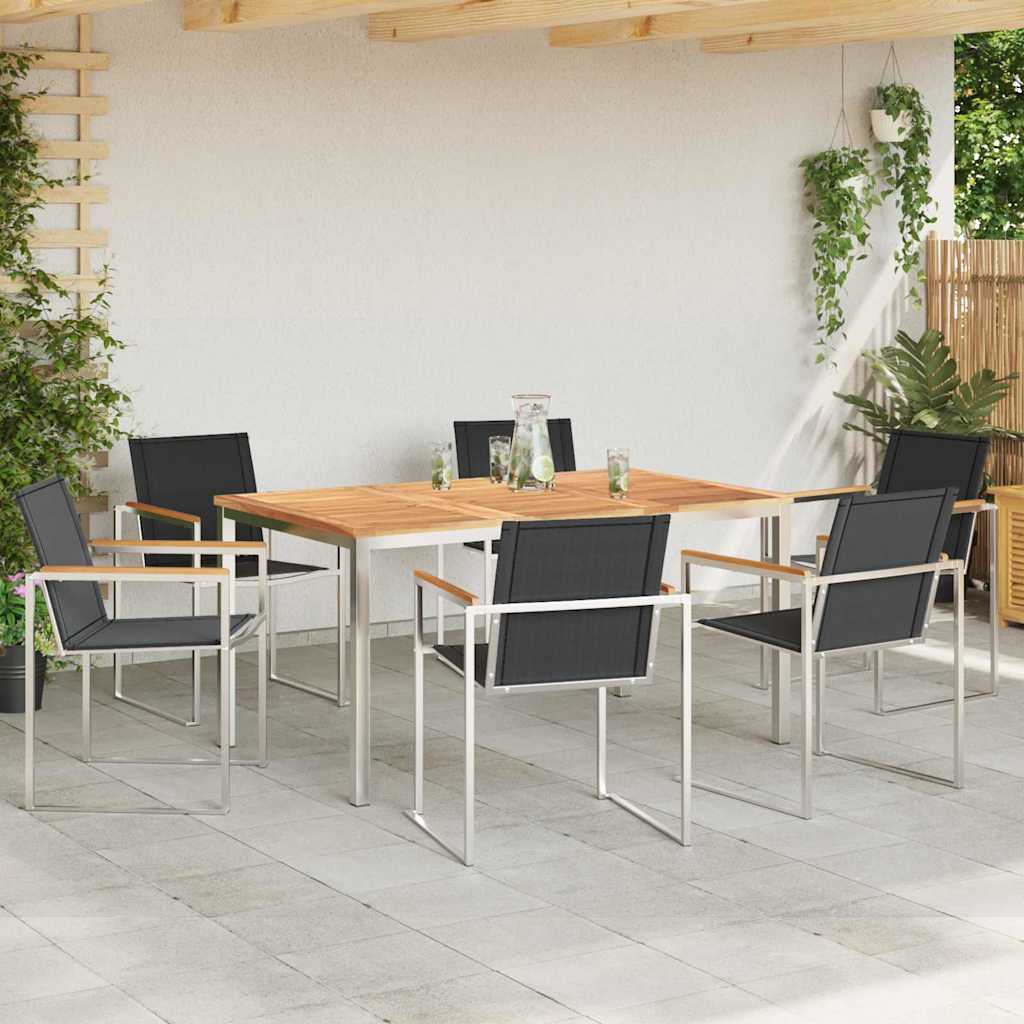Garten Essgruppe 7 pcs Braun Massivholz Teak