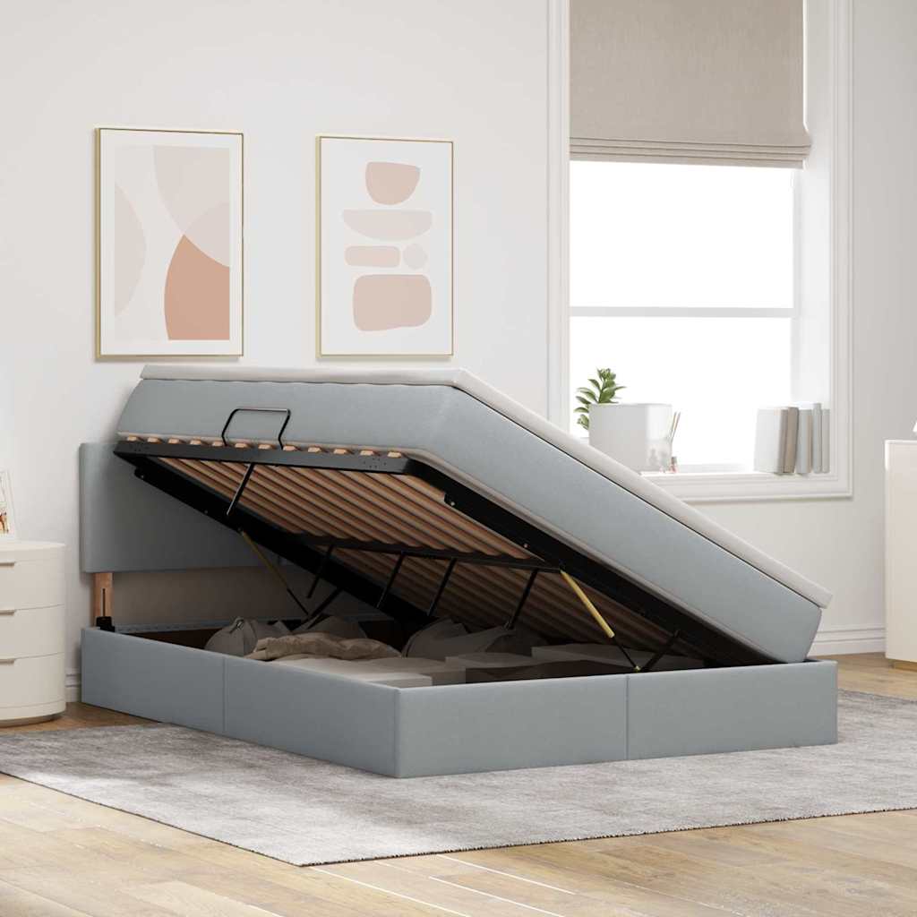 Aufbewahrungsbett mit Matratze Hellgrau 140 x 200 cm