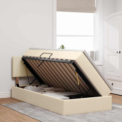 Bett mit Stauraum und LED mit Matratze Creme 100 x 200 cm Stoff