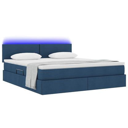 Bett mit Stauraum und LED mit Matratze Blau 160 x 200 cm Stoff