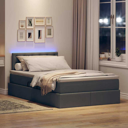 Bett mit Stauraum und LED mit LED Dunkelgrau 120 x 190 cm Stoff
