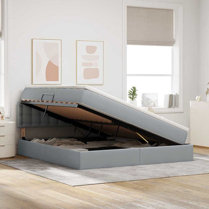 Bett mit Stauraum und LED mit LED Hellgrau 180 x 200 cm Stoff