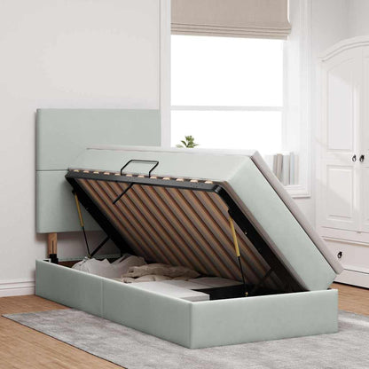 Bett mit Stauraum und LED mit LED Hellgrau 90 x 190 cm Samt