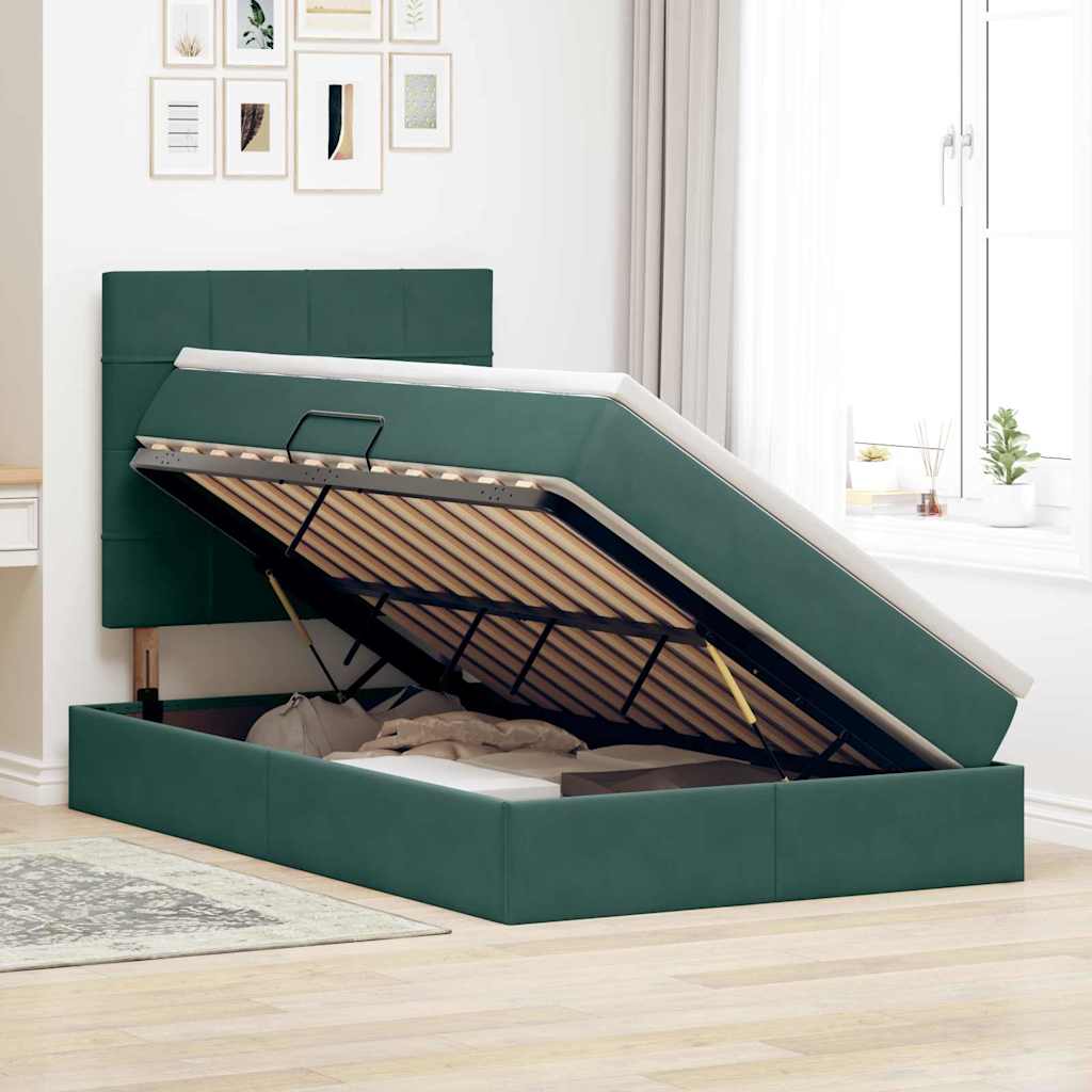 Bett mit Stauraum und LED mit LED Dunkelgrün 120 x 200 cm Samt