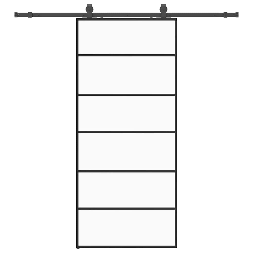 Schiebetür mit Beschlag Schwarz 90x205 cm ESG-Glas