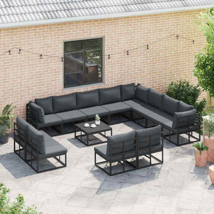 Gartensofa-set mit Kissen 13 pcs Schwarz Aluminium
