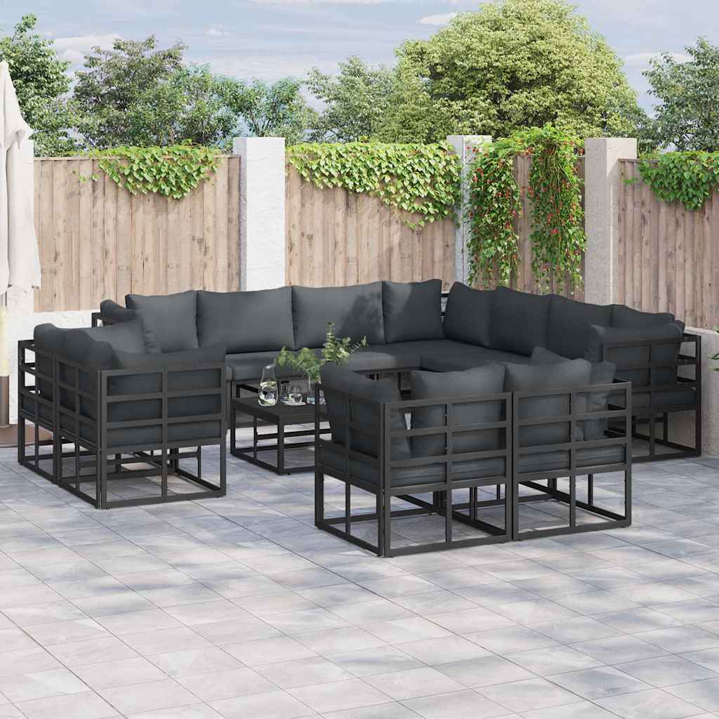 Gartensofa-set mit Kissen 11 pcs Schwarz Aluminium