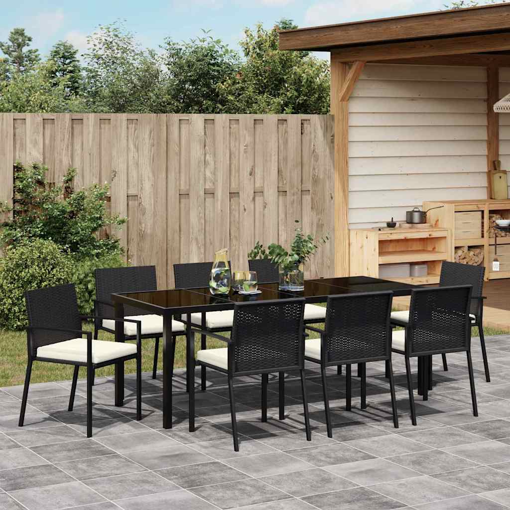 Garten Essgruppe 9 pcs Schwarz Pulverbeschichteter Stahl