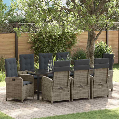 Garten Essgruppe mit Kissen 9 pcs Grau Poly-Rattan