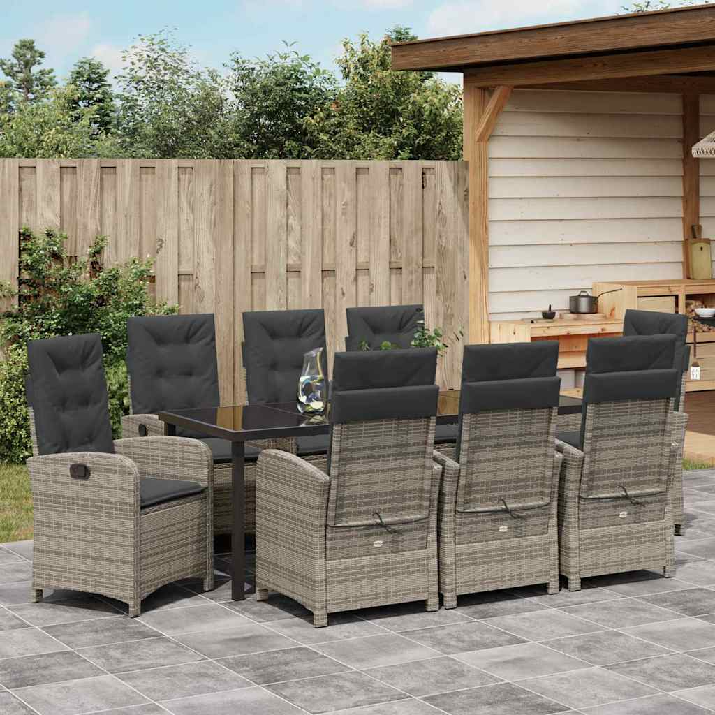 Garten Essgruppe mit Kissen 9 pcs Grau Poly-Rattan