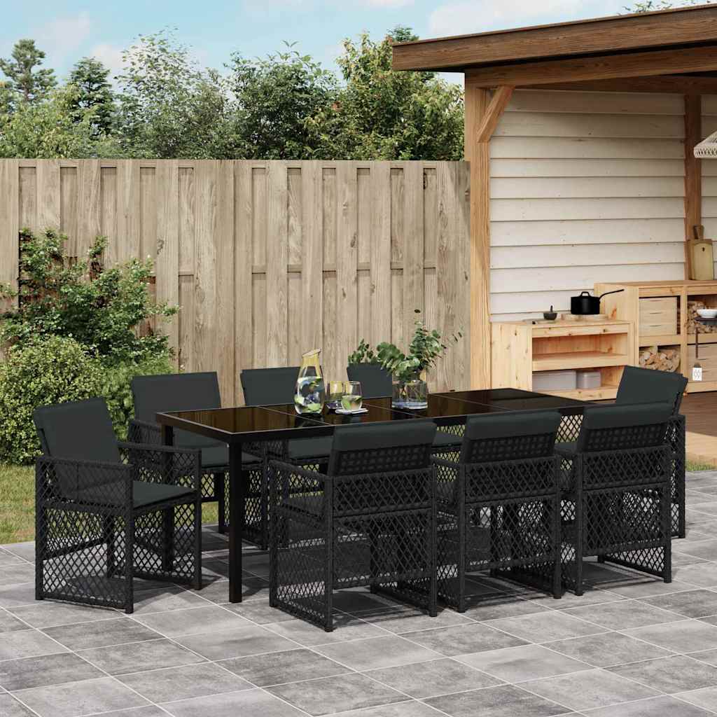 Garten Essgruppe 9 pcs Schwarz Poly-Rattan