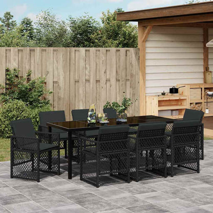 Garten Essgruppe 9 pcs Schwarz Poly-Rattan