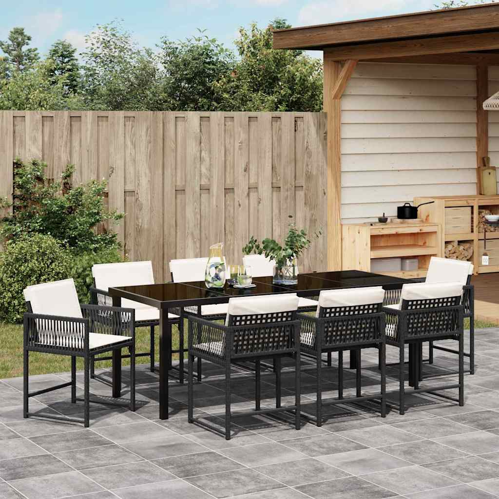 Garten Essgruppe 9 pcs Schwarz Poly-Rattan