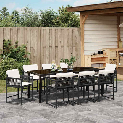 Garten Essgruppe 9 pcs Schwarz Poly-Rattan