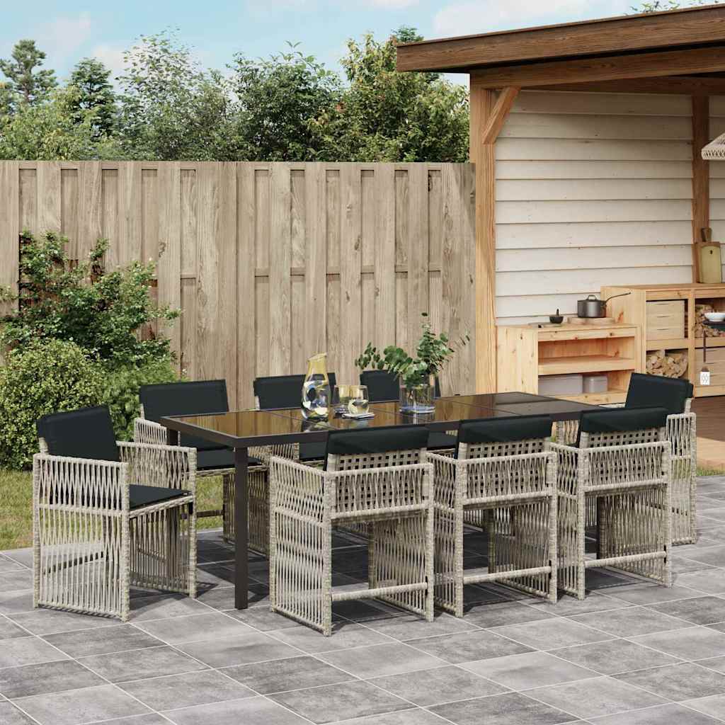 Garten Essgruppe 9 pcs Hellgrau Poly-Rattan