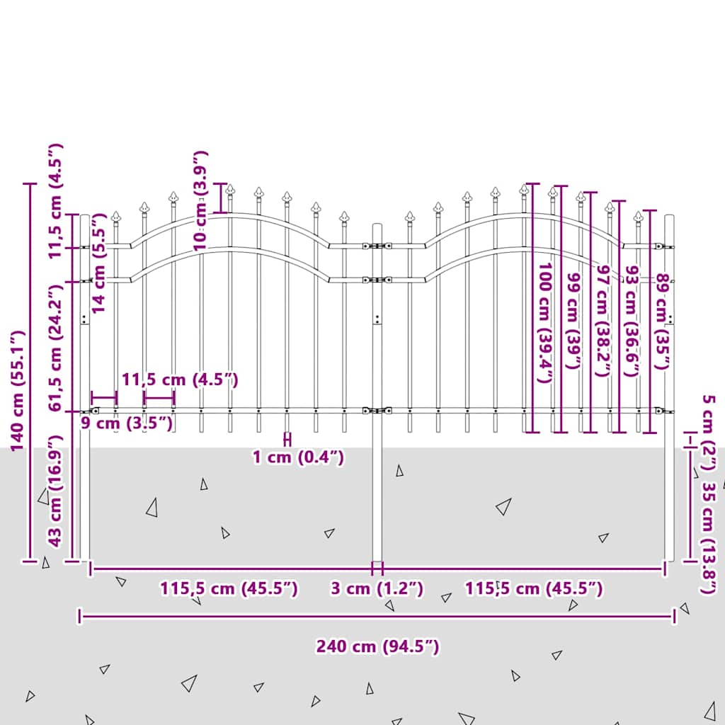 Gartenzaun Weiß 240 x 140 cm Pulverbeschichteter Stahl
