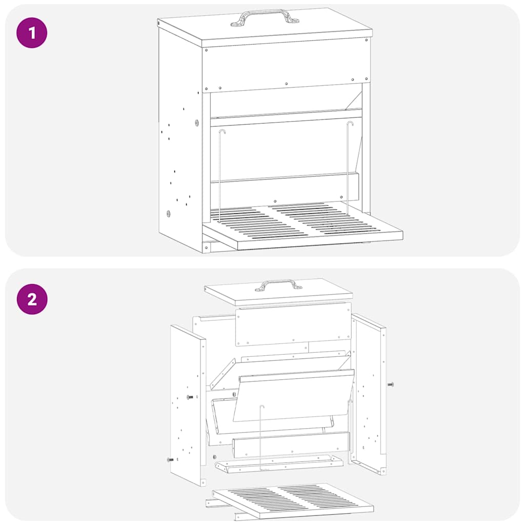 Hühnertretfeeder Schwarz 33 x 42 x 40 cm Kaltgewalzter Stahl