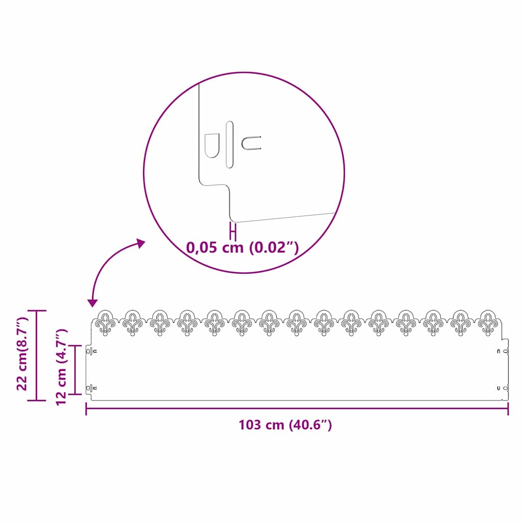 Rasenkanten 30 pcs Silber 103 x 0,05 x 22 cm Edelstahl