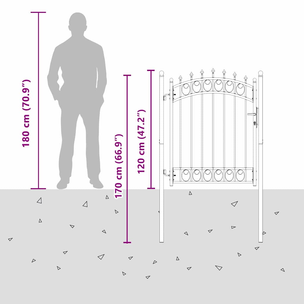 Zauntor mit Spitzen Grau 150 x 100 cm Pulverbeschichteter Stahl