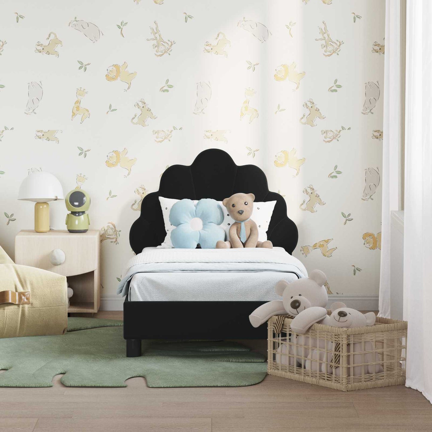 Kinderbettgestell mit Kopfteil Schwarz 70 x 140 cm Samt