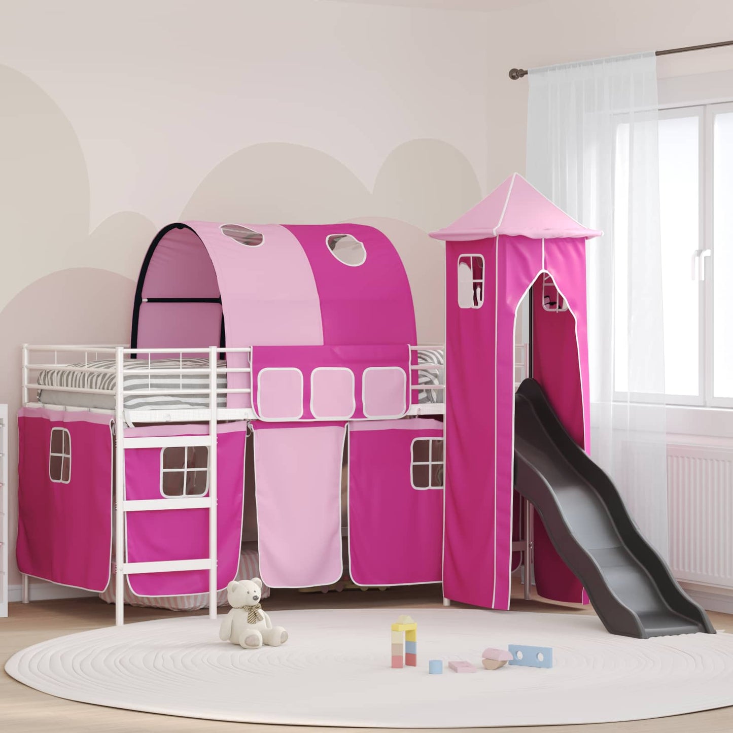 Kinderloftbett Weiß und Rosa 107 x 200 cm Metall