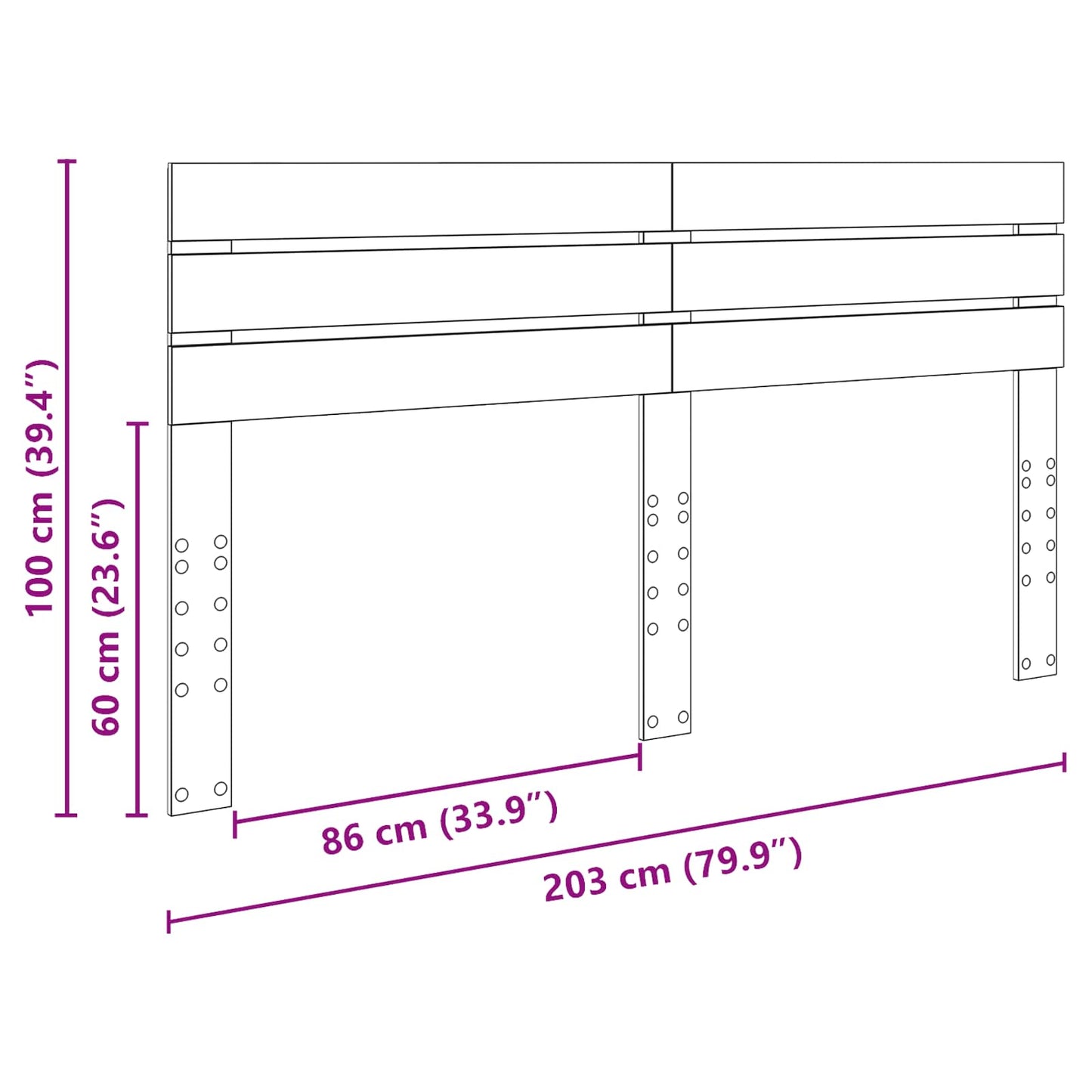 Kopfteil Schwarz Eichen-Optik 200 cm Holzwerkstoff