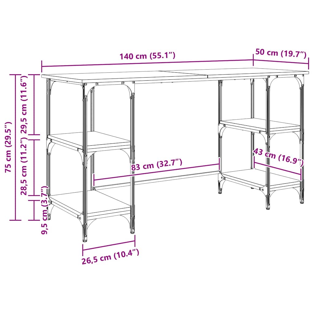 Schreibtisch mit Regal Altholz 140 x 50 x 75 cm Holzwerkstoff
