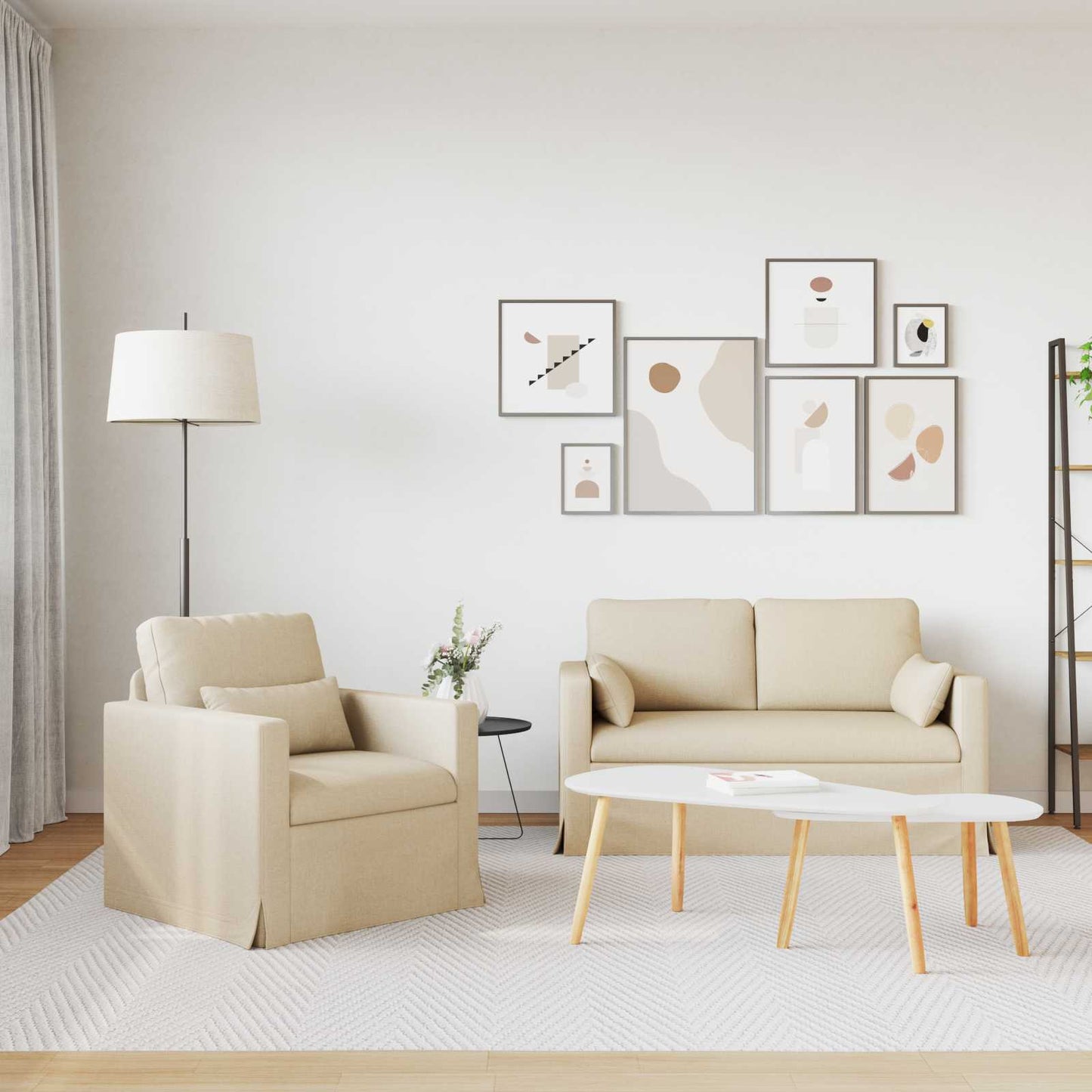 Sofa Set 2 pcs Creme 139 x 78 x 80 cm Stoff