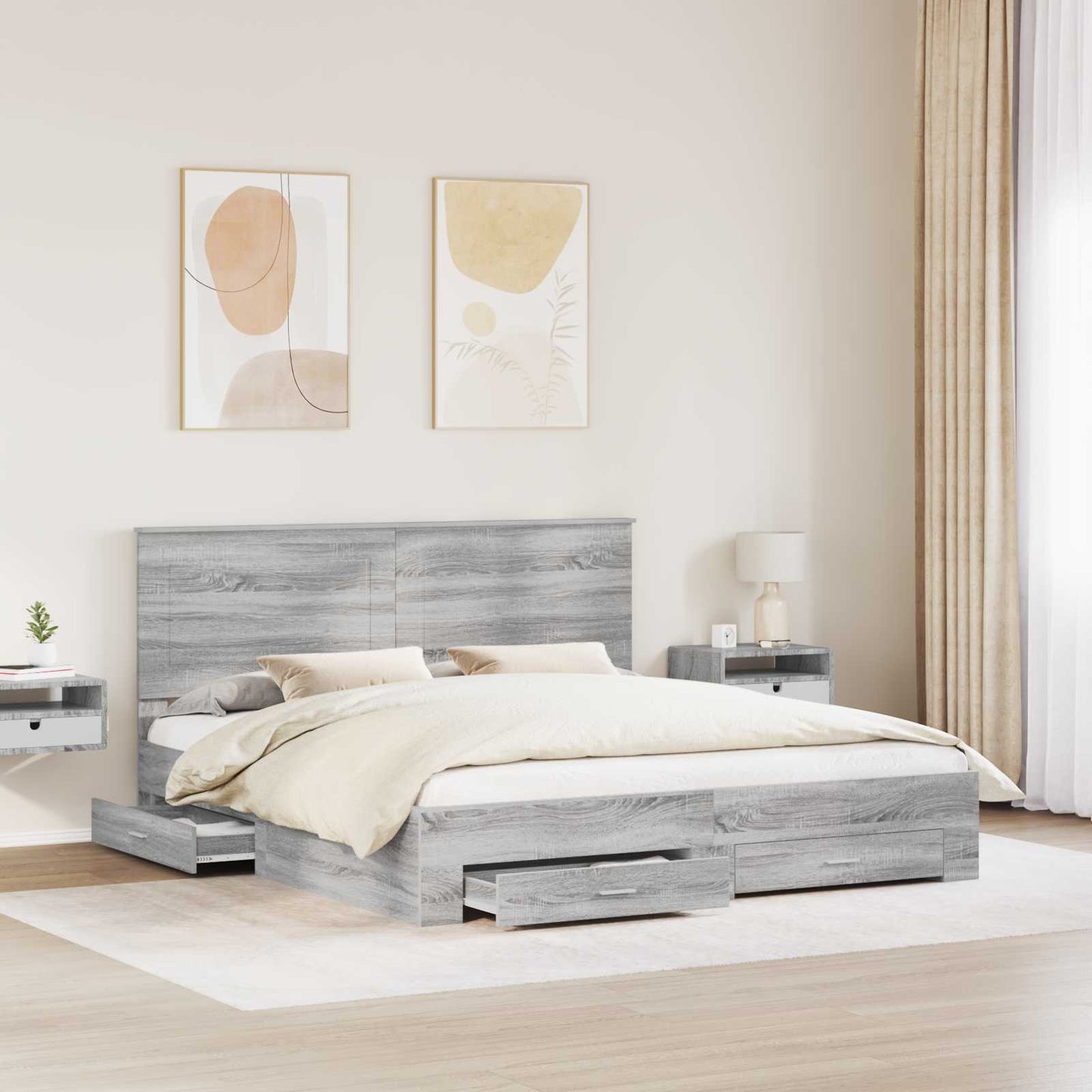 Bettrahmen Graues Sonoma 200 x 200 cm Holzwerkstoff