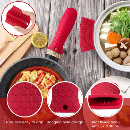 Patelai 8 Pcs Silicone Pot Holders Set Cast Iron Handle Cover Heat Resistant Pot Handle Covers Potholder Non Slip Reusable Pan Sleeve for Frying Pan Kitchen Supplies(Black)