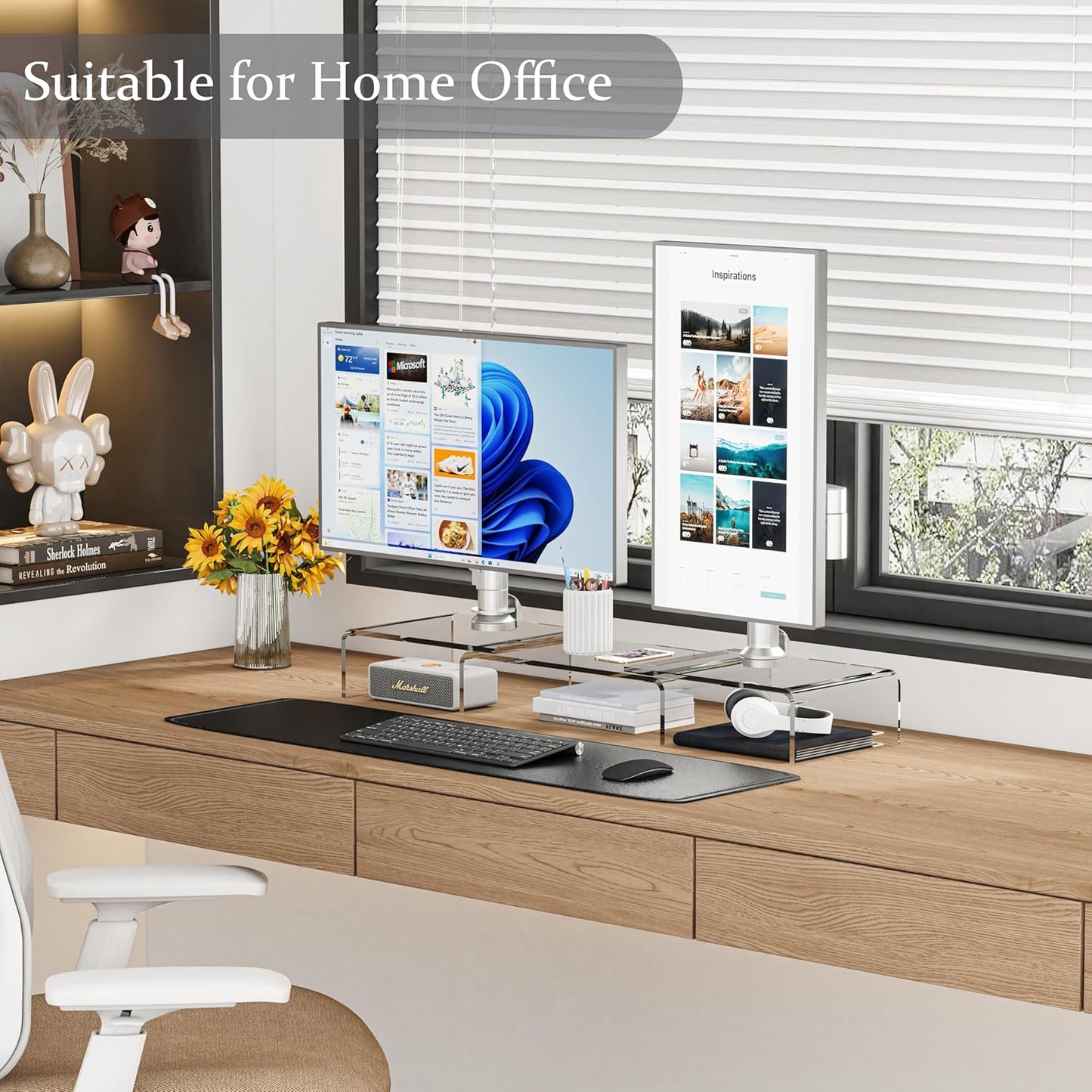 X-cosrack Clear Acrylic Monitor Stand Riser, 3 Shelves Adjustable Dual Monitor Stand with Anti-Slip Mat, Premium Desk Organizer for Home Office, Laptops, PCs, Printers, TVs