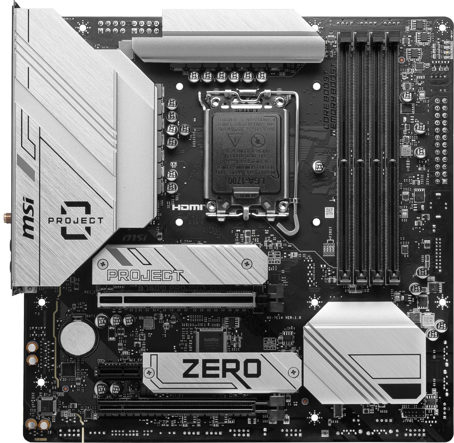 MSI B760M Project Zero Gaming Motherboard (Support 14th/13th/12th Gen Intel Processors, LGA 1700, DDR5, PCIe 5.0, M.2 Slots, 2.5Gbps LAN, USB 3.2 Gen2, HDMI/DP, Wi-Fi 6E, Bluetooth 5.3, mATX)