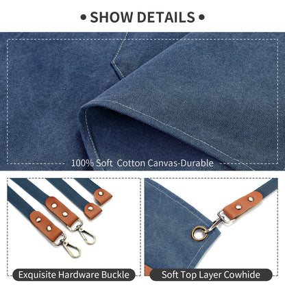 ZOMAO Kochschürze, Baumwoll-Canvas-Schürze mit gekreuztem Rückenteil und Taschen für Damen und Herren, verstellbare Träger und große Taschen, Küchenschürze zum Kochen und Backen 