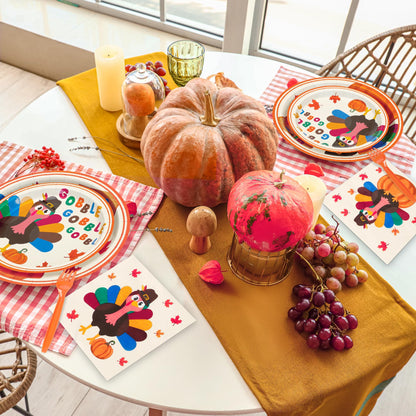 QZYL 120 PCS Thanksgiving Plates and Napkins, Disposable Thanksgiving Paper Plates, 9" and 7" Fall Party Tableware, Round Turkey Pumpkins Decorations for Harvest Banquet Decor Holiday Party Supplies